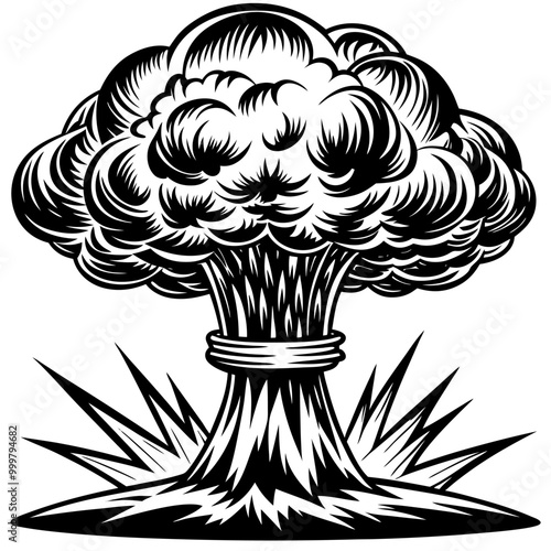 Nuclear, Explosion, Blast, Bomb, Detonation, Radiation, Mushroom on white background vector.