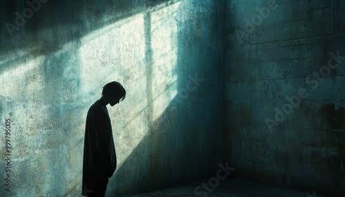 Person Standing in Dark Room with Dramatic Light from Window