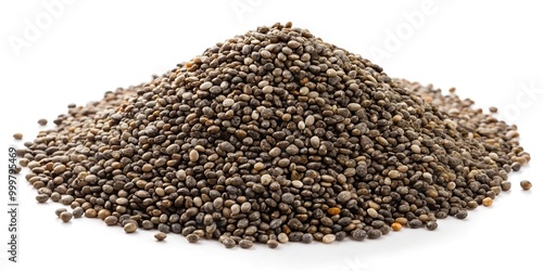 Heap of chia seeds isolated on white background