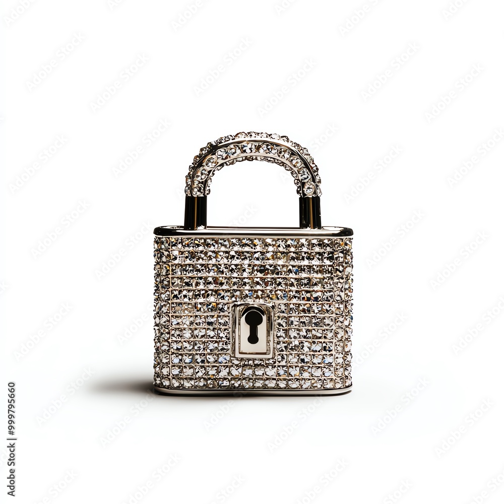 Shiny decorative lock with gemstones, white isolated background. Shiny decorative lock with gemstones, white isolated background.