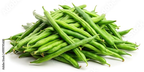 Heap of green beans on white background