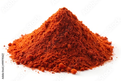 Heap of ground paprika spice on white background