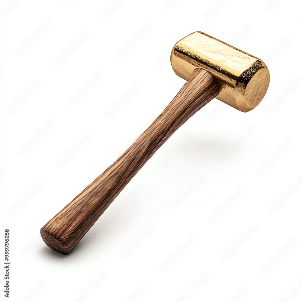 Golden hammer with wooden handle on a white isolated background. Golden hammer with wooden handle on a white isolated background.