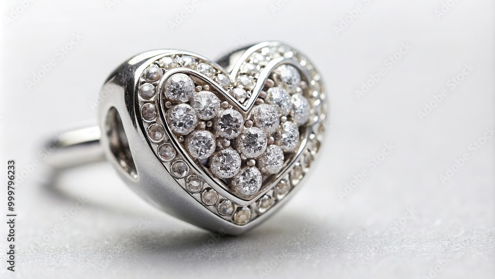Heart shaped charm bead with diamonds for chain bracelet on low angle view Heart shaped charm bead with diamonds for chain bracelet on low angle view