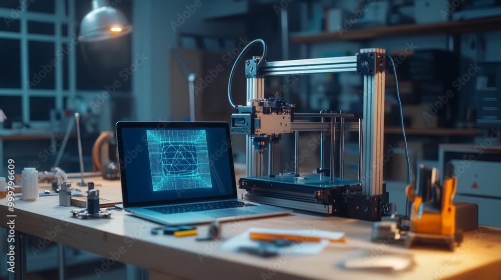 Naklejka premium Modern Workshop with 3D Printer