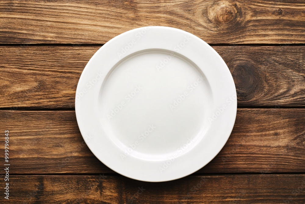Empty White Plate on Wooden Table Empty White Plate on Wooden Table