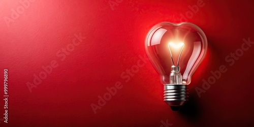 heart shaped light bulb on red background