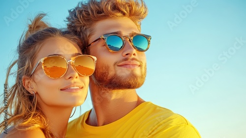 Stylish Couple Wearing Sunglasses Outdoors