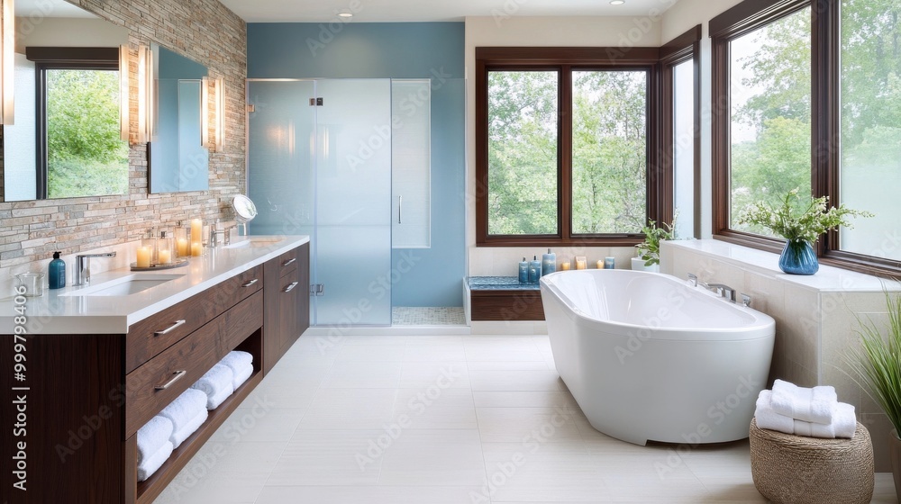 Fototapeta premium Modern Open-Concept Bathroom & Living Room Combination Space with White Aesthetic