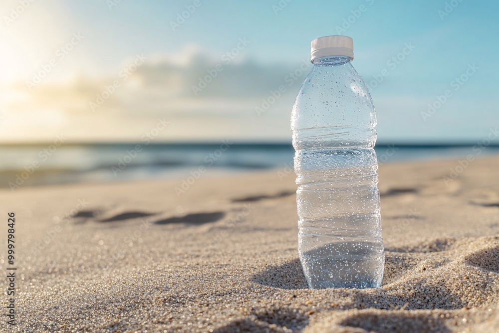 Water Bottle on Beach Sand Water Bottle on Beach Sand