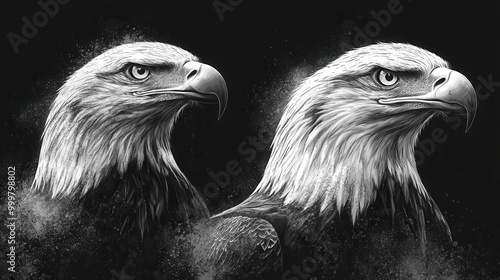 stylized black and white vector illustration of an eagles head showcasing its fierce gaze with intricate tattoolike details embodying strength and majesty photo