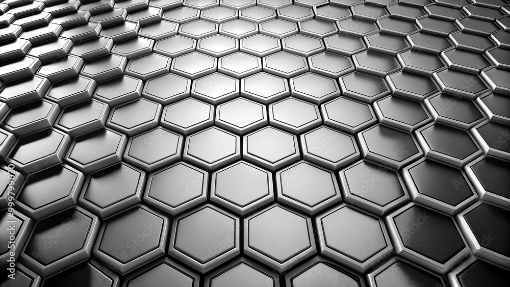 Hexagonal geometric pattern in black and white, wide-angle Hexagonal geometric pattern in black and white, wide-angle