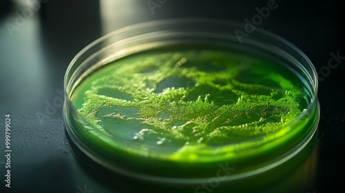 Green Algae Culture in Petri Dish photo