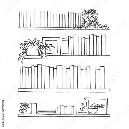 handdrawn doodle shelves illustration