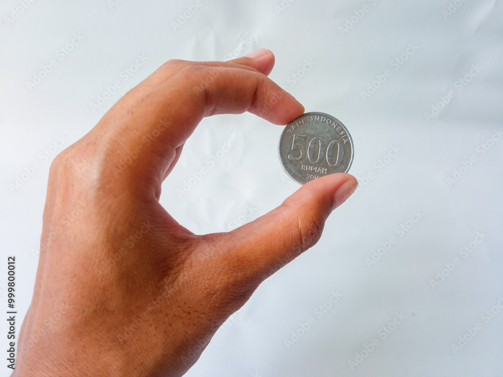 close up photo, Indonesian coin, 500 rupiah isolate on white close up photo, Indonesian coin, 500 rupiah isolate on white