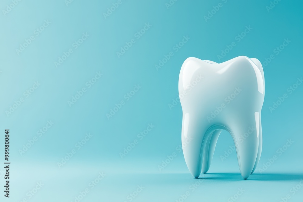Glossy tooth model on a soft blue background, ideal for dental health themes. Glossy tooth model on a soft blue background, ideal for dental health themes.
