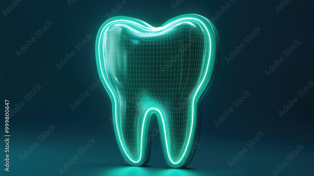 Glowing digital representation of a tooth on a dark background. Glowing digital representation of a tooth on a dark background.