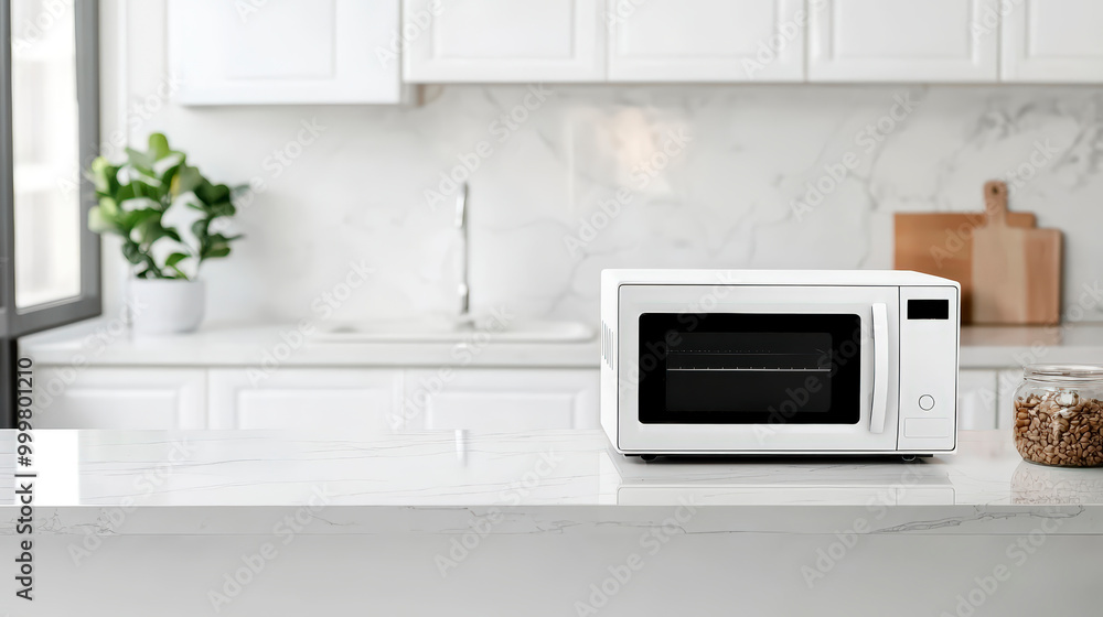 Fototapeta premium Microwave On Smooth White Counter For Cooking