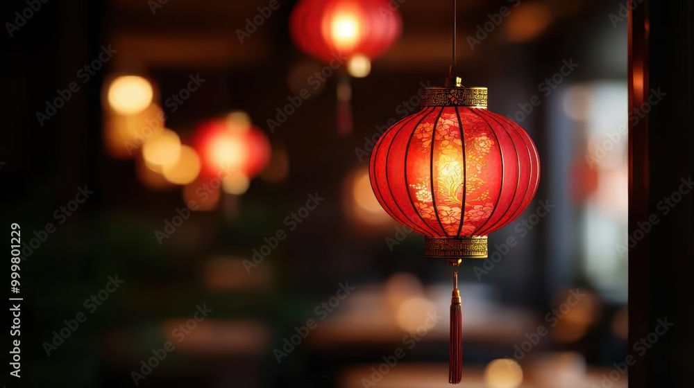 Elegant red lanterns illuminating a cozy dining space Elegant red lanterns illuminating a cozy dining space
