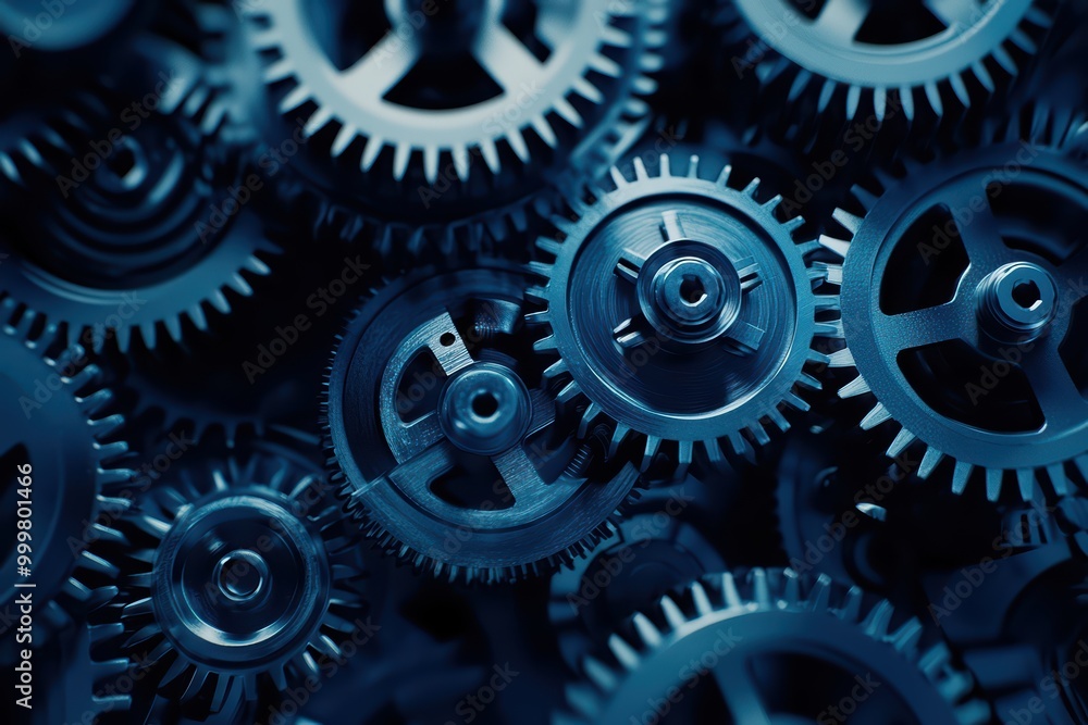 Intricate gears on a dark blue background showcasing mechanical design elements. Intricate gears on a dark blue background showcasing mechanical design elements.