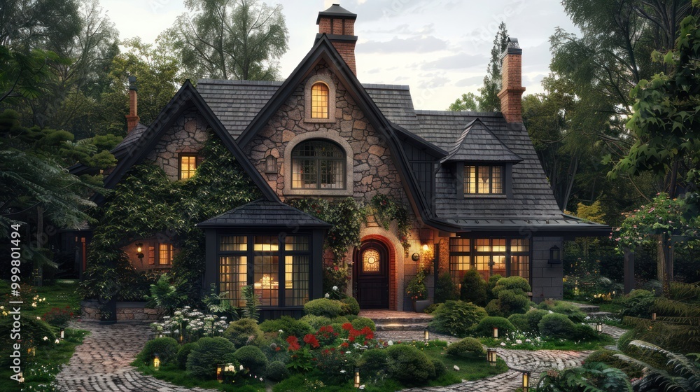 Fototapeta premium Charming Stone Cottage in a Tranquil Forest