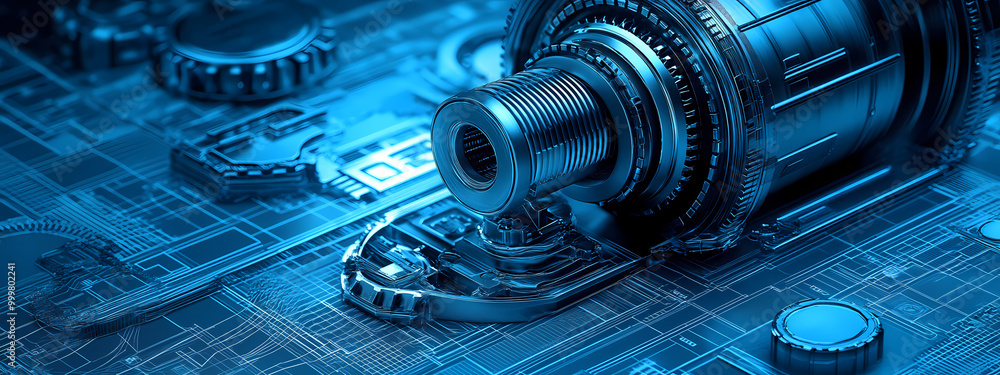 Fototapeta premium Advanced Industrial Machinery on Technical Blueprints