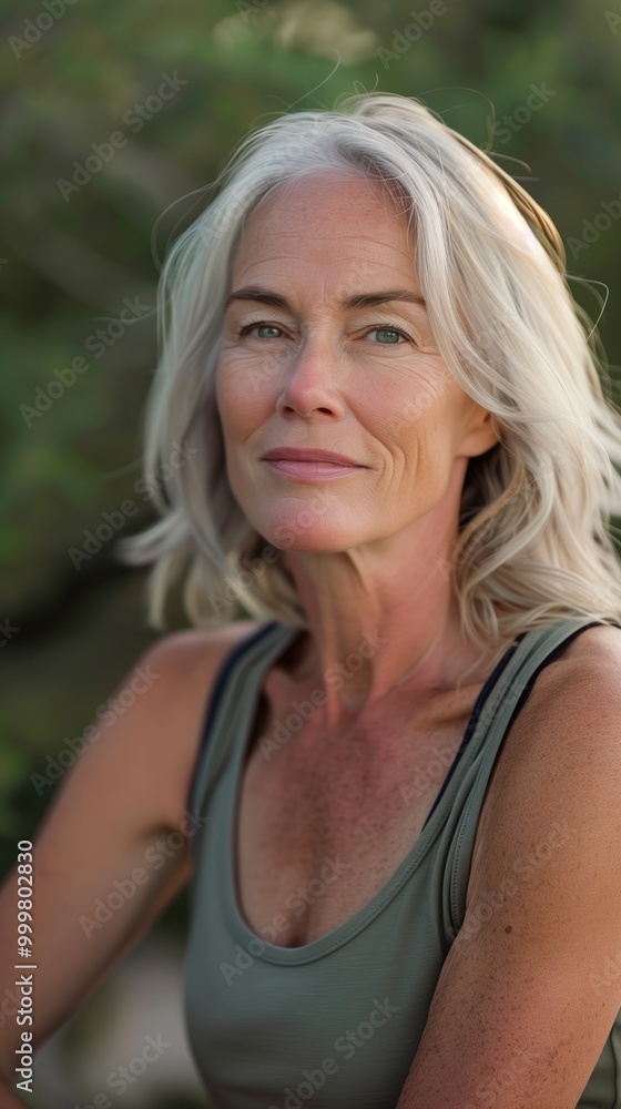 An older woman looks confidently off-camera while enjoying her outdoor workout An older woman looks confidently off-camera while enjoying her outdoor workout