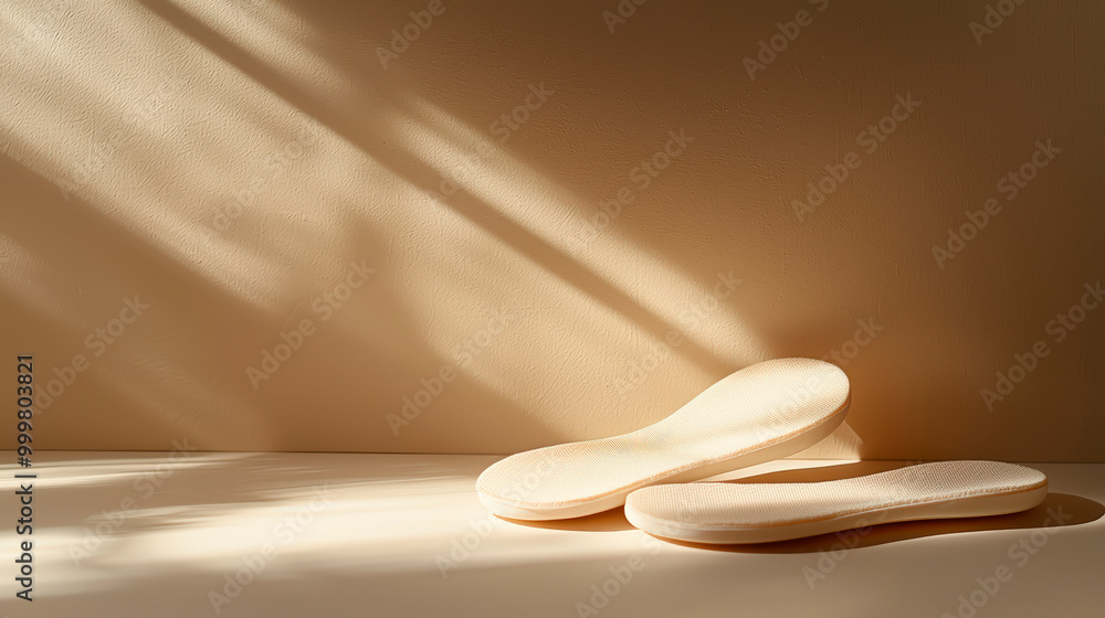 Pair Of Insoles On Smooth Beige Surface For Foot Support Pair Of Insoles On Smooth Beige Surface For Foot Support