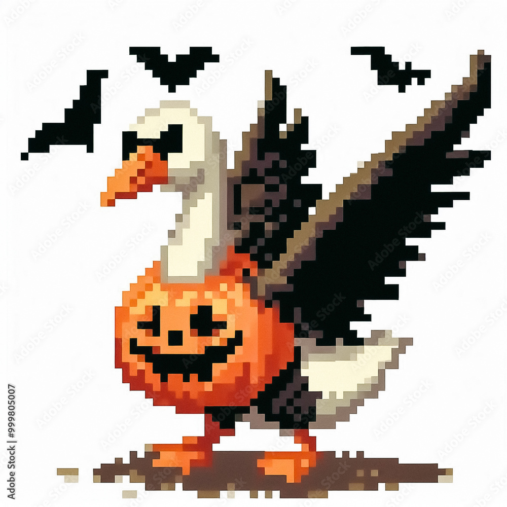 goose dressed for halloween illustration pixel art style goose dressed for halloween illustration pixel art style
