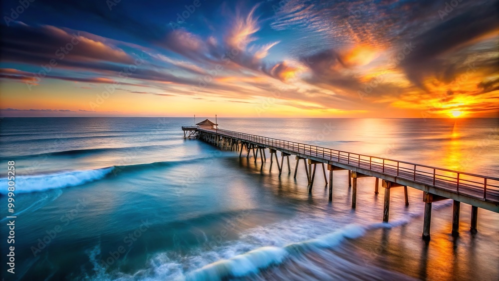 High Angle Long Exposure Sunset and Surf at the Pier High Angle Long Exposure Sunset and Surf at the Pier