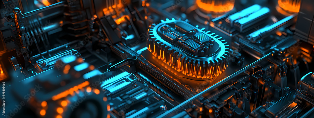 Complex Futuristic Gear System in High-Tech Setting