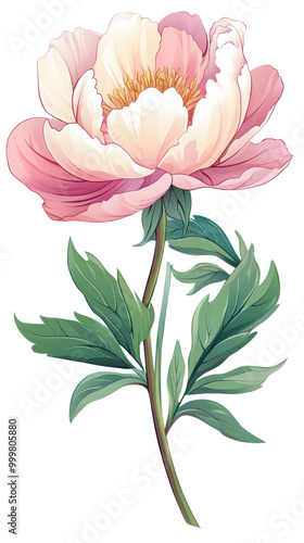 Beautiful pink peony flower on white isolated background