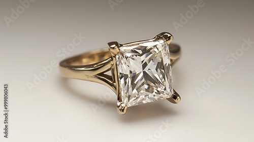 A diamond solitaire with a princess cut center stone