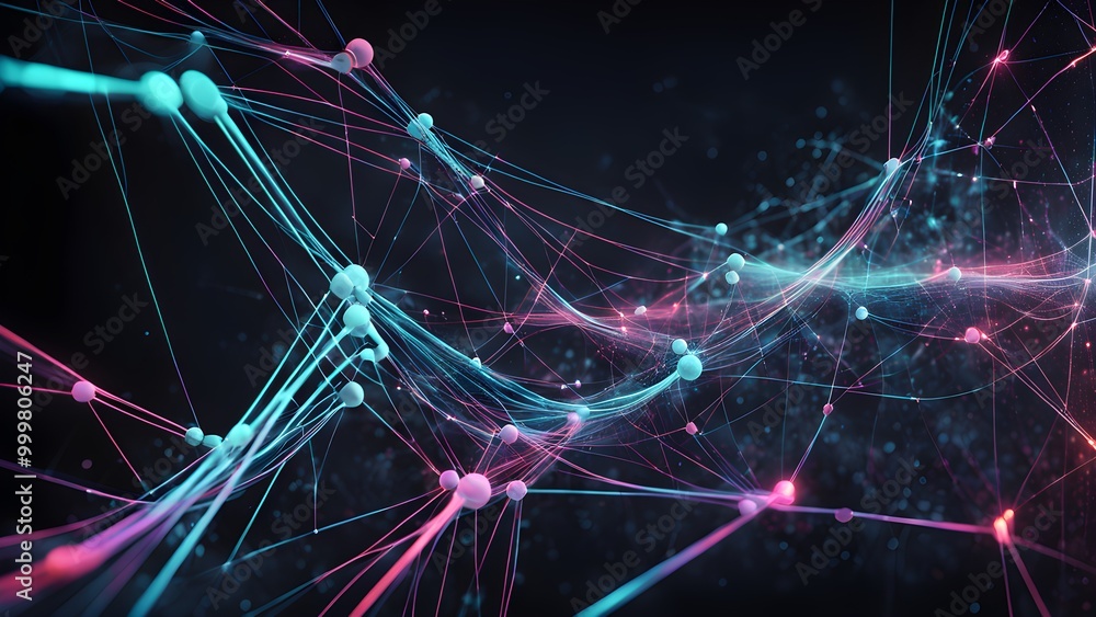 Abstract network of glowing lines and nodes, representing connections and data flow. Abstract network of glowing lines and nodes, representing connections and data flow.