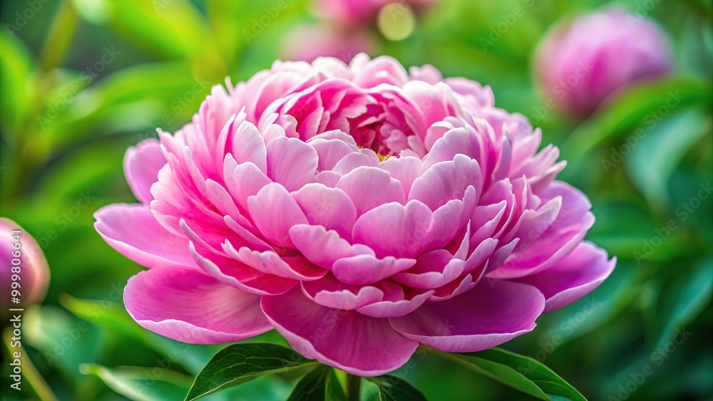 High angle pink peony flower on floral background in macro shot High angle pink peony flower on floral background in macro shot