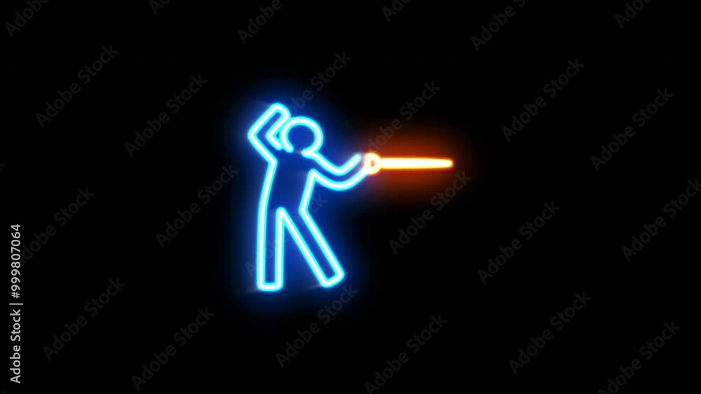 The blinking neon light of fencing sport icon in the black background. The blinking neon light of fencing sport icon in the black background.