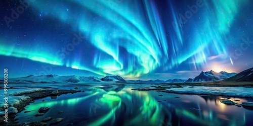 High Angle Stunning Northern Lights Landscape