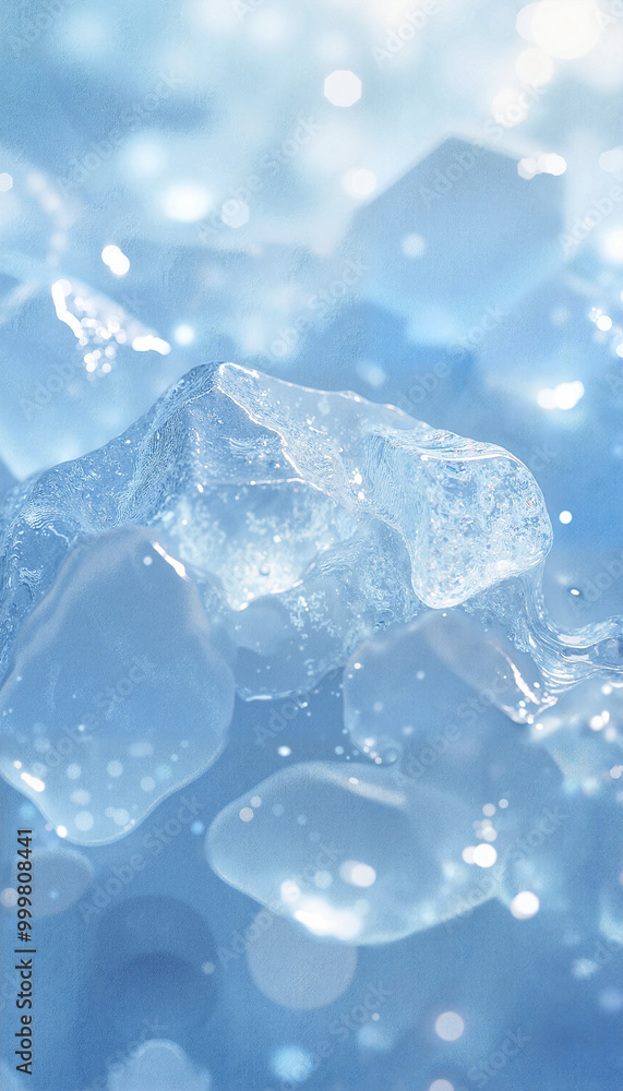 Close-up of ice crystals with sparkling effect in blue tones for background decoration with copy space Close-up of ice crystals with sparkling effect in blue tones for background decoration with copy space
