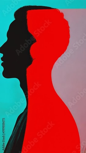 Man's silhouette gradually shifts colors against a vibrant teal background, symbolizing the unveiling of hidden thoughts and emotions