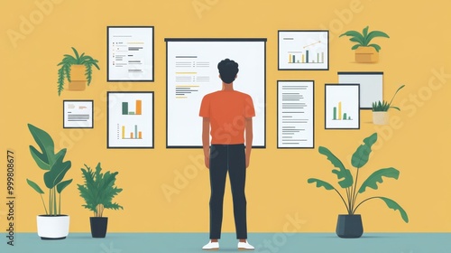 Businessman Analyzing Data Charts in Modern Office