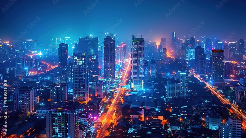 Stunning Urban Architecture Night View and Urban Landscape: A Visual Feast of City Lights. Admire the Modernity and Elegance. Stunning Urban Architecture Night View and Urban Landscape: A Visual Feast of City Lights. Admire the Modernity and Elegance.