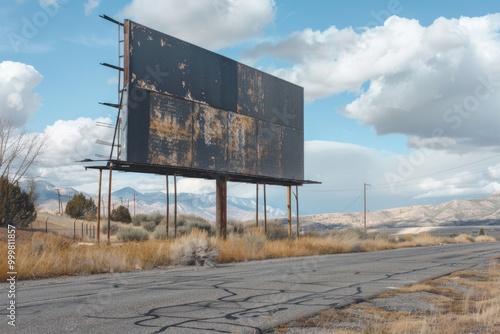 An old billboard alongside a rural road photo