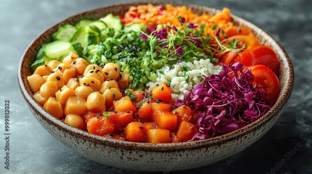vibrant buddha bowl colorful array of fresh vegetables grains and protein artfully arranged in rustic ceramic bowl garnished with microgreens and edible flowers on light marble background vibrant buddha bowl colorful array of fresh vegetables grains and protein artfully arranged in rustic ceramic bowl garnished with microgreens and edible flowers on light marble background