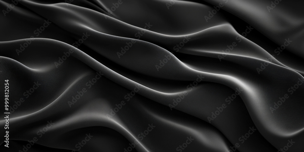Obraz premium Black textures wallpaper. Abstract 4k background silk, smooth, waves pattern. Modern clean minimal backdrop design 