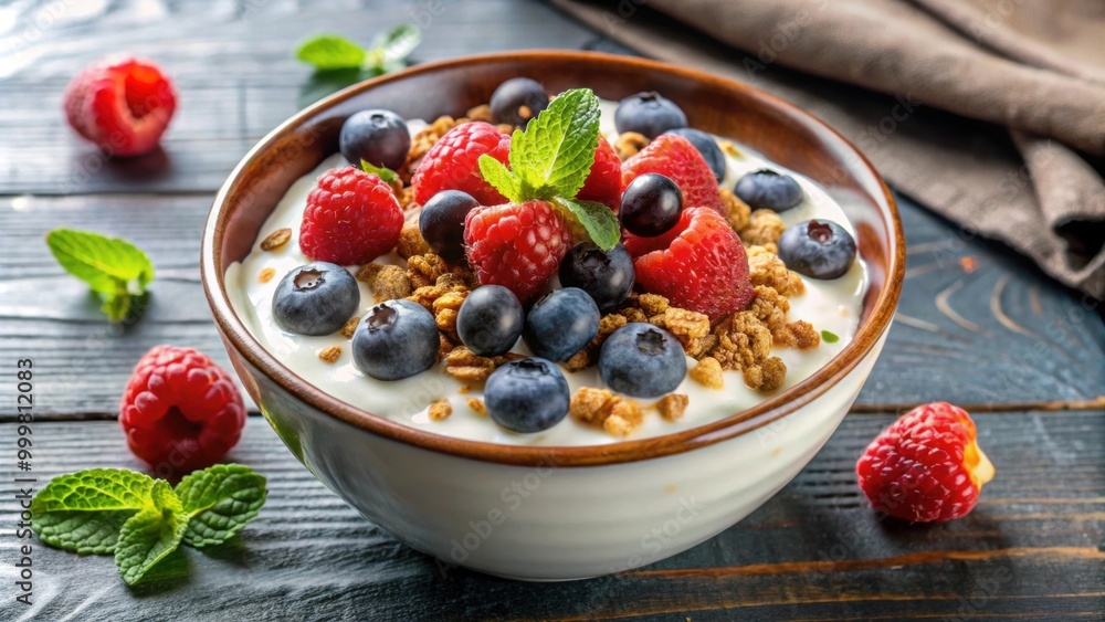 Bowl of yogurt with granola and berries, a healthy and satisfying breakfast option for dieting and weight loss , yogurt Bowl of yogurt with granola and berries, a healthy and satisfying breakfast option for dieting and weight loss , yogurt