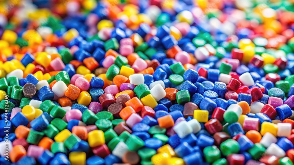 Closeup of colorful polypropylene granules, HDPE resin pellets with shallow depth of field, plastic, polypropylene, granules Closeup of colorful polypropylene granules, HDPE resin pellets with shallow depth of field, plastic, polypropylene, granules