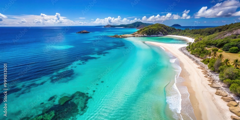 Obraz premium Aereal view of a beautiful beach with crystal clear water and white sand, beach, aerial view, travel, seascape, coastline