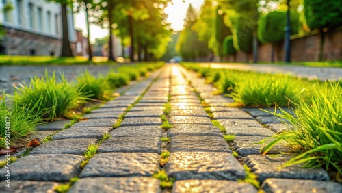 Wallpaper Mural Pavement street with grass , urban, scenic, walkway, sidewalk, greenery, city, nature, urban design Torontodigital.ca