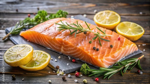 Tasty and fresh cooked salmon fish fillet with lemon and rosemary, salmon, fish, fillet, cooked, tasty, fresh, lemon, rosemary