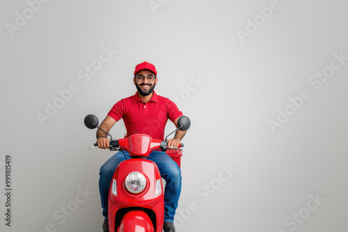 Indian delivery boy riding scooter